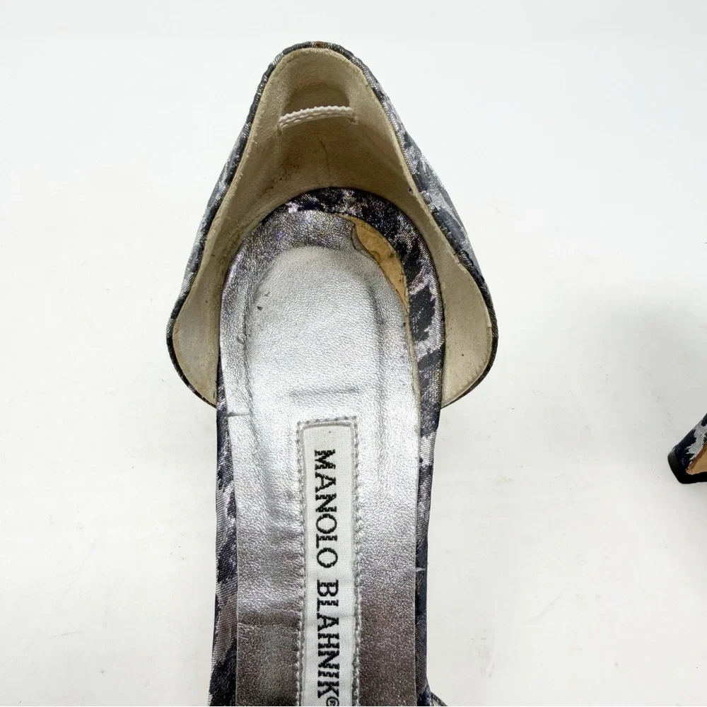 Manolo Blahnik Sedaraby Crystal Buckle Leopard Print D’Orsay Heels Women EU 36.5